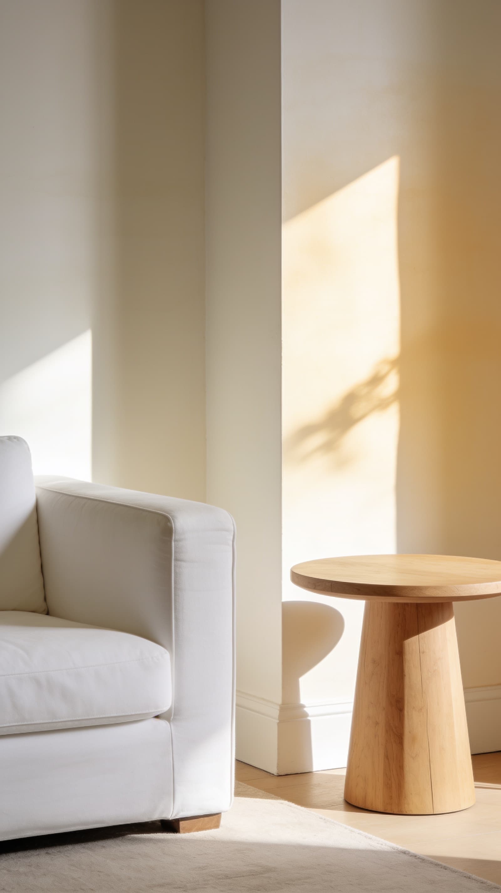 Warm white living room walls catching soft daylight